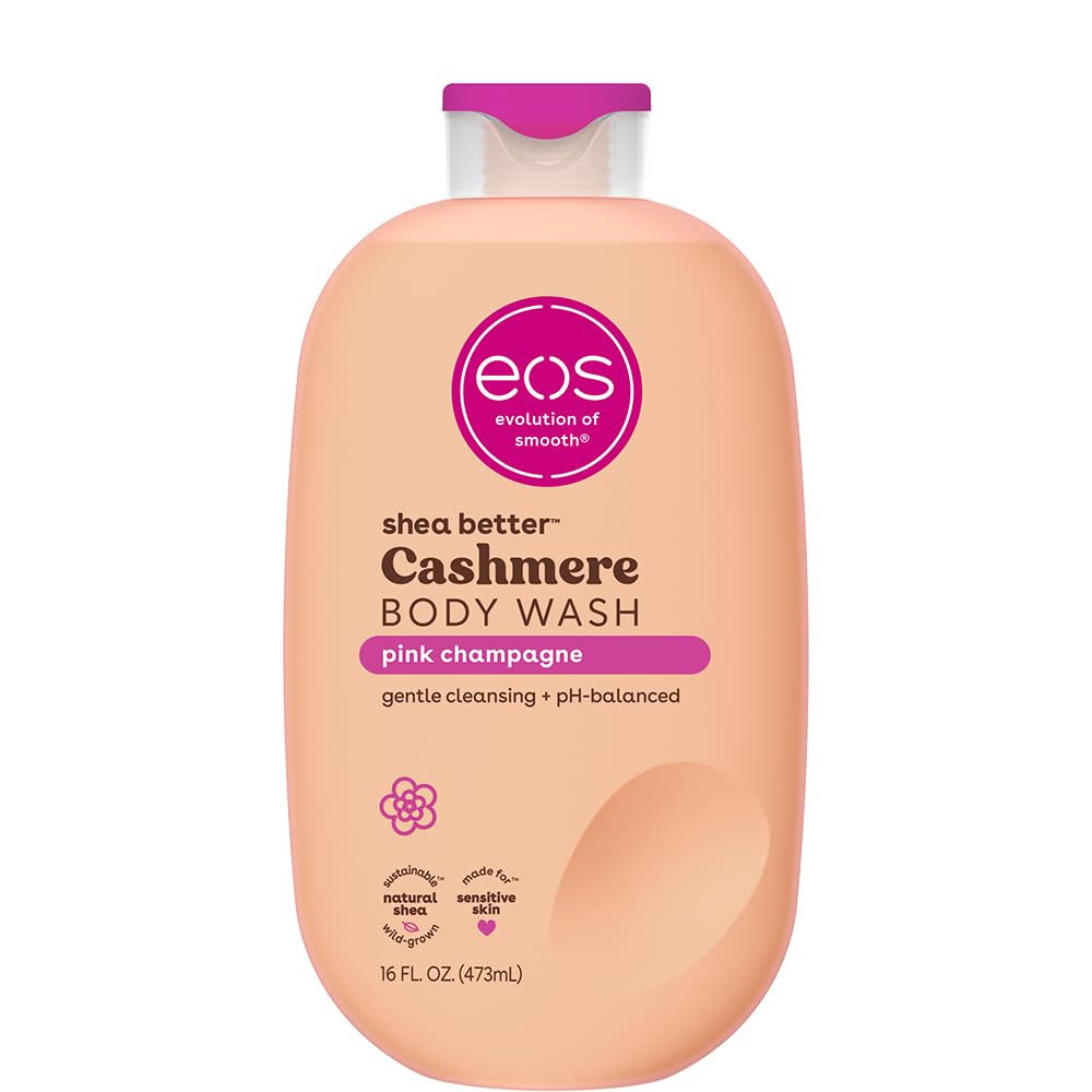 eos Cashmere Body Wash – Jasmine Peach, Moisturizing Body Wash, Creamy Gel Formula, with Shea Butter, Glycerin, Vitamin E, pH Balanced, Sensitive Skin, Vegan, 16 fl oz