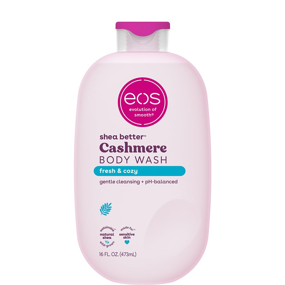 eos Cashmere Body Wash – Jasmine Peach, Moisturizing Body Wash, Creamy Gel Formula, with Shea Butter, Glycerin, Vitamin E, pH Balanced, Sensitive Skin, Vegan, 16 fl oz