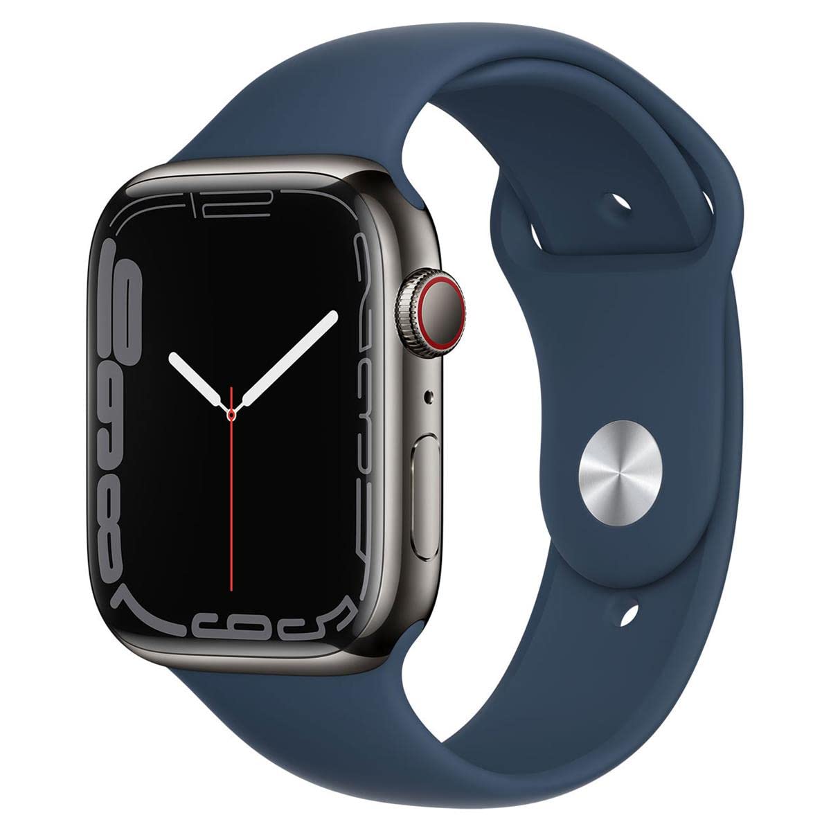 Apple Watch Series 7 (GPS + Cellular, 45MM) Space Black Titanium Case with Black Sport Band (Renewed)
