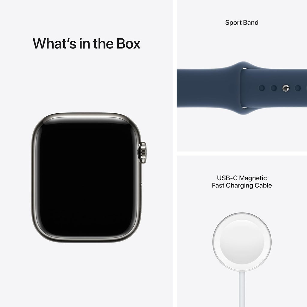 Apple Watch Series 7 (GPS + Cellular, 45MM) Space Black Titanium Case with Black Sport Band (Renewed)
