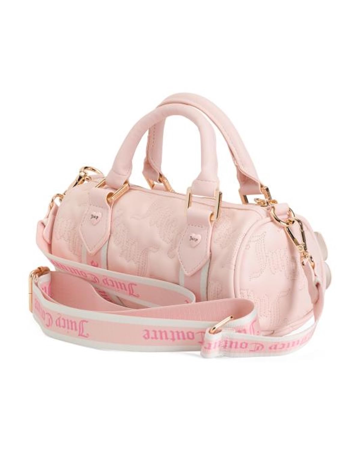Juicy Couture Save the Best for Last Mini Barrel Satchel Bag, Quilted Logo Handbag with Bow Accents, 9 x 5 Inches
