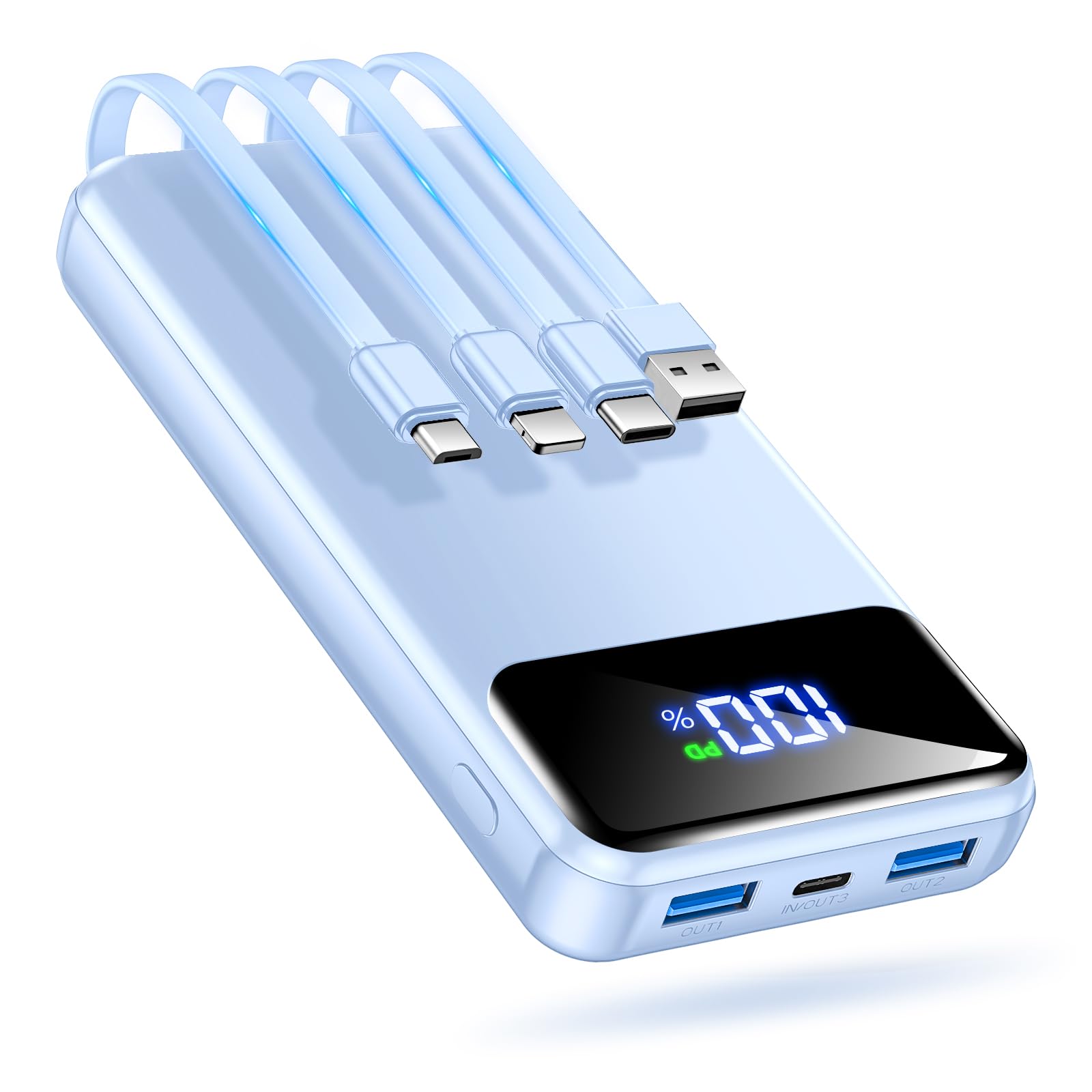 OHOVIV Portable Charger Power Bank 50000mAh Battery Pack, 22.5W Fast Charging PowerBank with Built in Cables,Travel Essential USB-C Portable Phone Charger for iPhone Samsung Pixel Android iPad-Blue