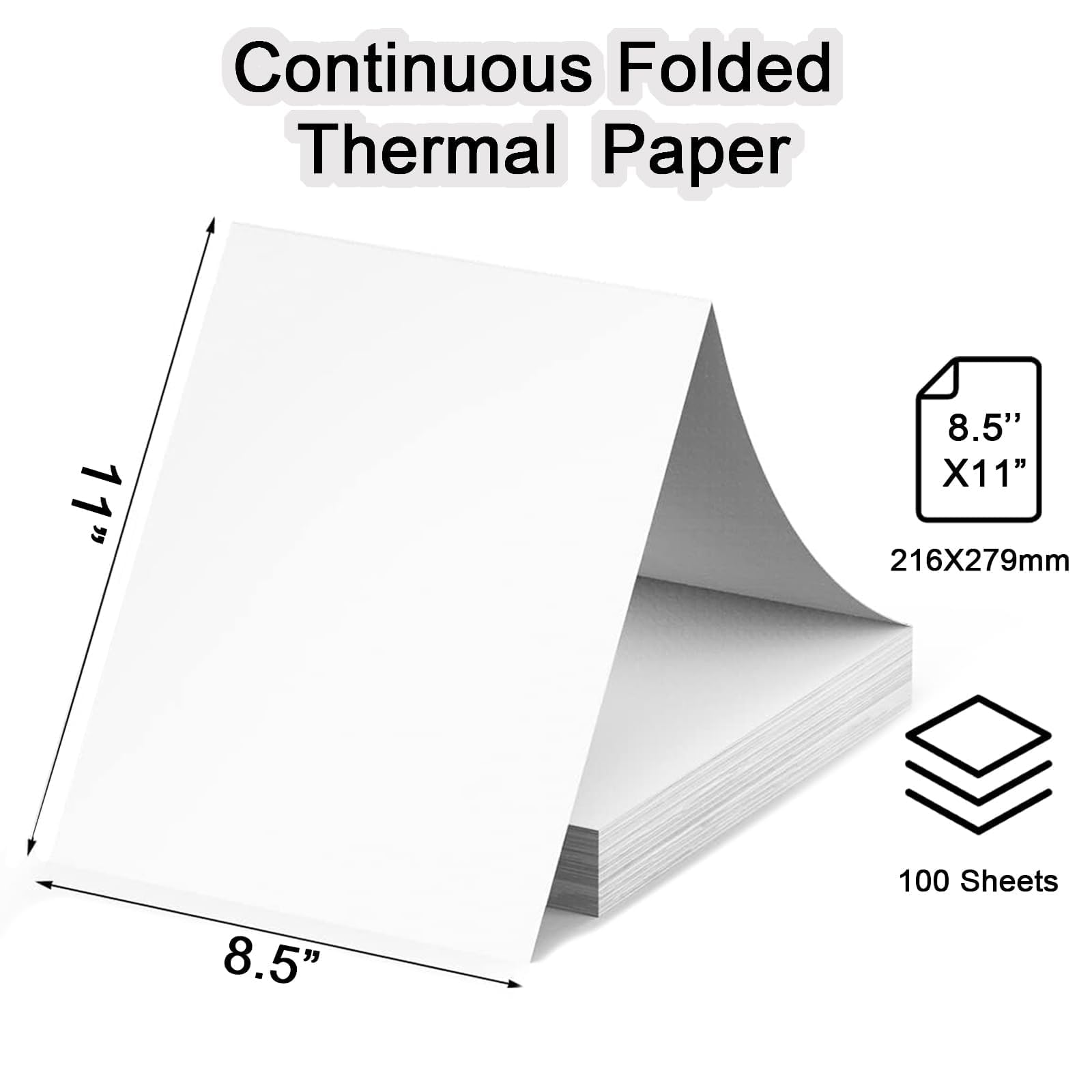 300 Sheets Thermal Printer Paper Continuous Folded 8.5 x 11 Inches US Letter Size Office Paper Products for PD-A4/ M832D/ M08F Portable Printer, Inkless and Wireless Printers, Advanced Value Set.