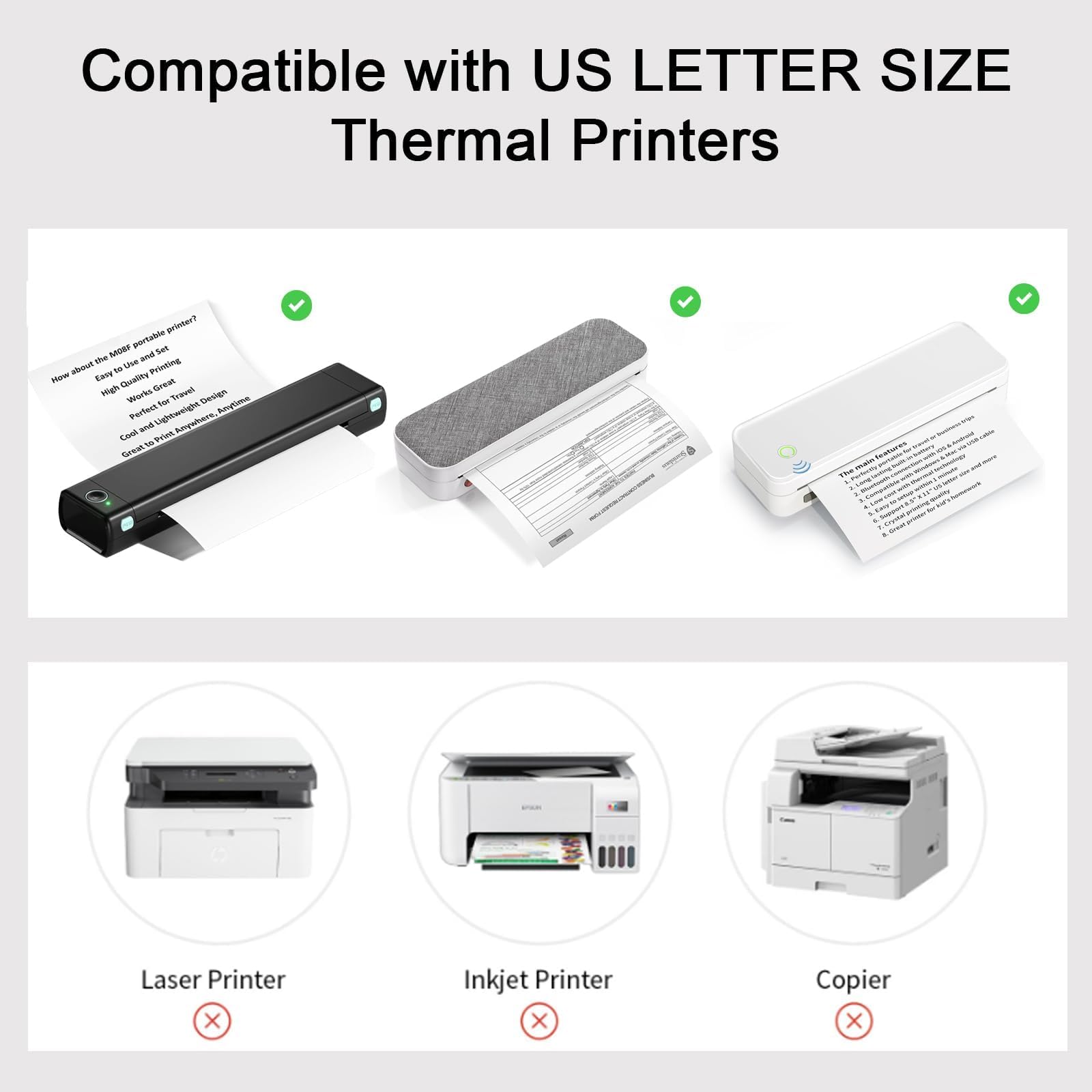 300 Sheets Thermal Printer Paper Continuous Folded 8.5 x 11 Inches US Letter Size Office Paper Products for PD-A4/ M832D/ M08F Portable Printer, Inkless and Wireless Printers, Advanced Value Set.
