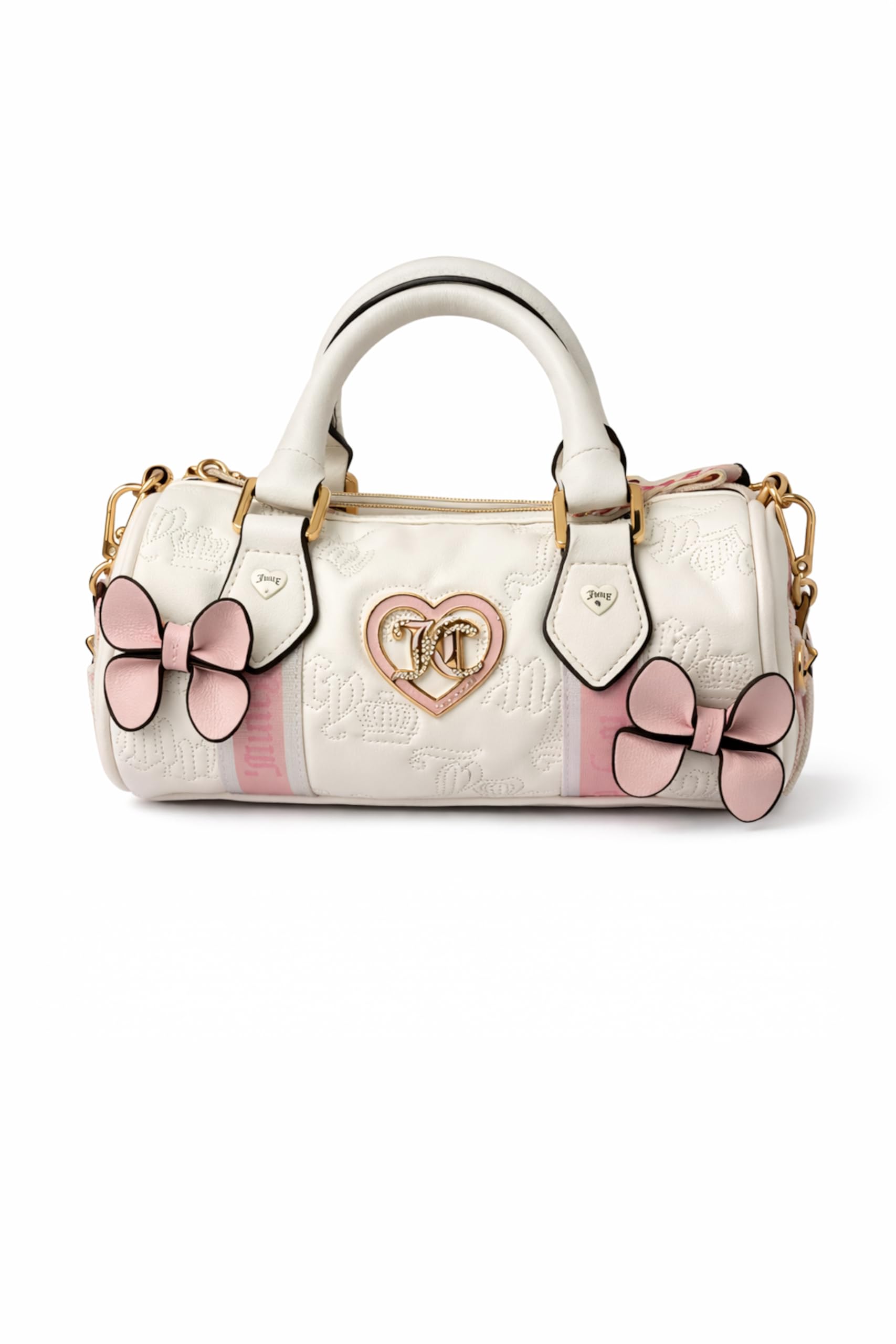 Juicy Couture Save the Best for Last Mini Barrel Satchel Bag, Quilted Logo Handbag with Bow Accents, 9 x 5 Inches