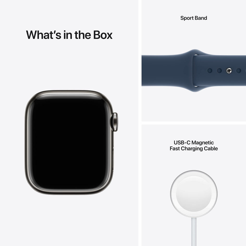 Apple Watch Series 7 (GPS + Cellular, 45MM) Space Black Titanium Case with Black Sport Band (Renewed)