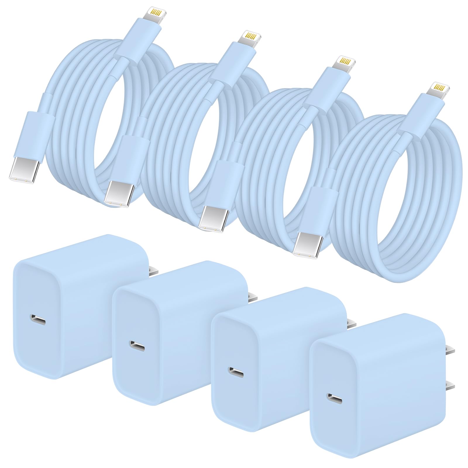 AISNI iPhone Charger Fast Charging 4 Pack 20W PD USB C Charger Block with 6 FT MFi Certified iPhone 14/13 Fast Charging Cable Compatible for iPhone 14/13/12/11 Pro Max/Xs Max/XR/X,iPad-Blue