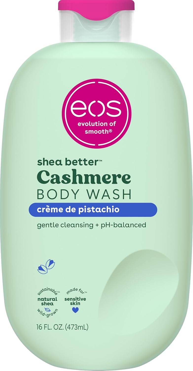 eos Cashmere Body Wash – Jasmine Peach, Moisturizing Body Wash, Creamy Gel Formula, with Shea Butter, Glycerin, Vitamin E, pH Balanced, Sensitive Skin, Vegan, 16 fl oz