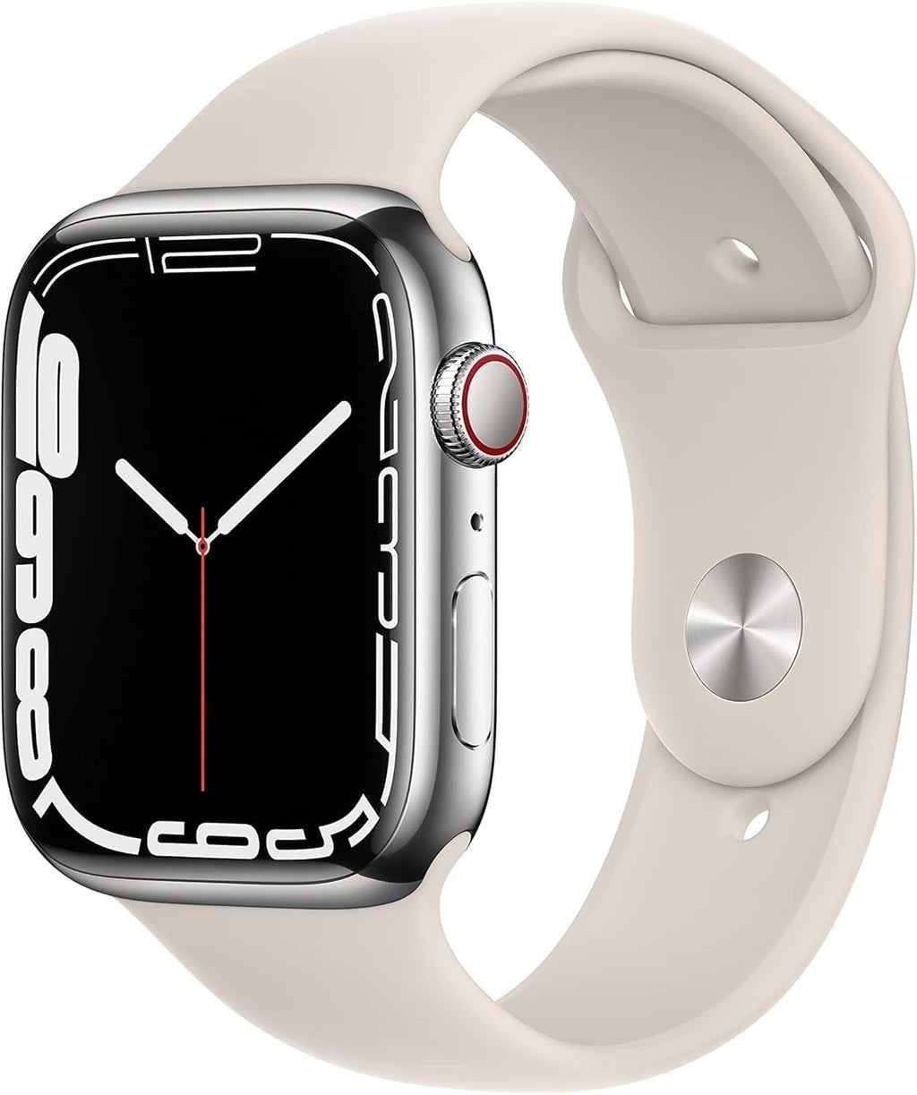 Apple Watch Series 7 (GPS + Cellular, 45MM) Space Black Titanium Case with Black Sport Band (Renewed)