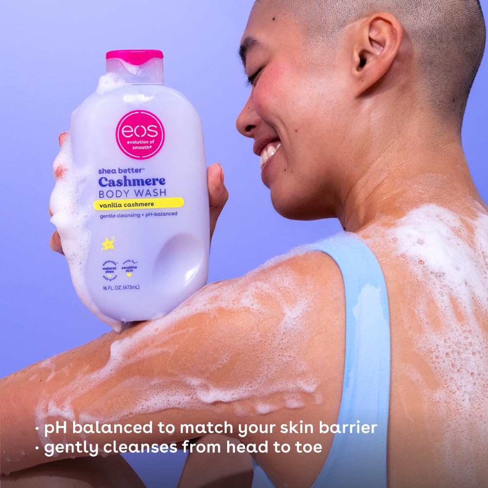 eos Cashmere Body Wash – Jasmine Peach, Moisturizing Body Wash, Creamy Gel Formula, with Shea Butter, Glycerin, Vitamin E, pH Balanced, Sensitive Skin, Vegan, 16 fl oz