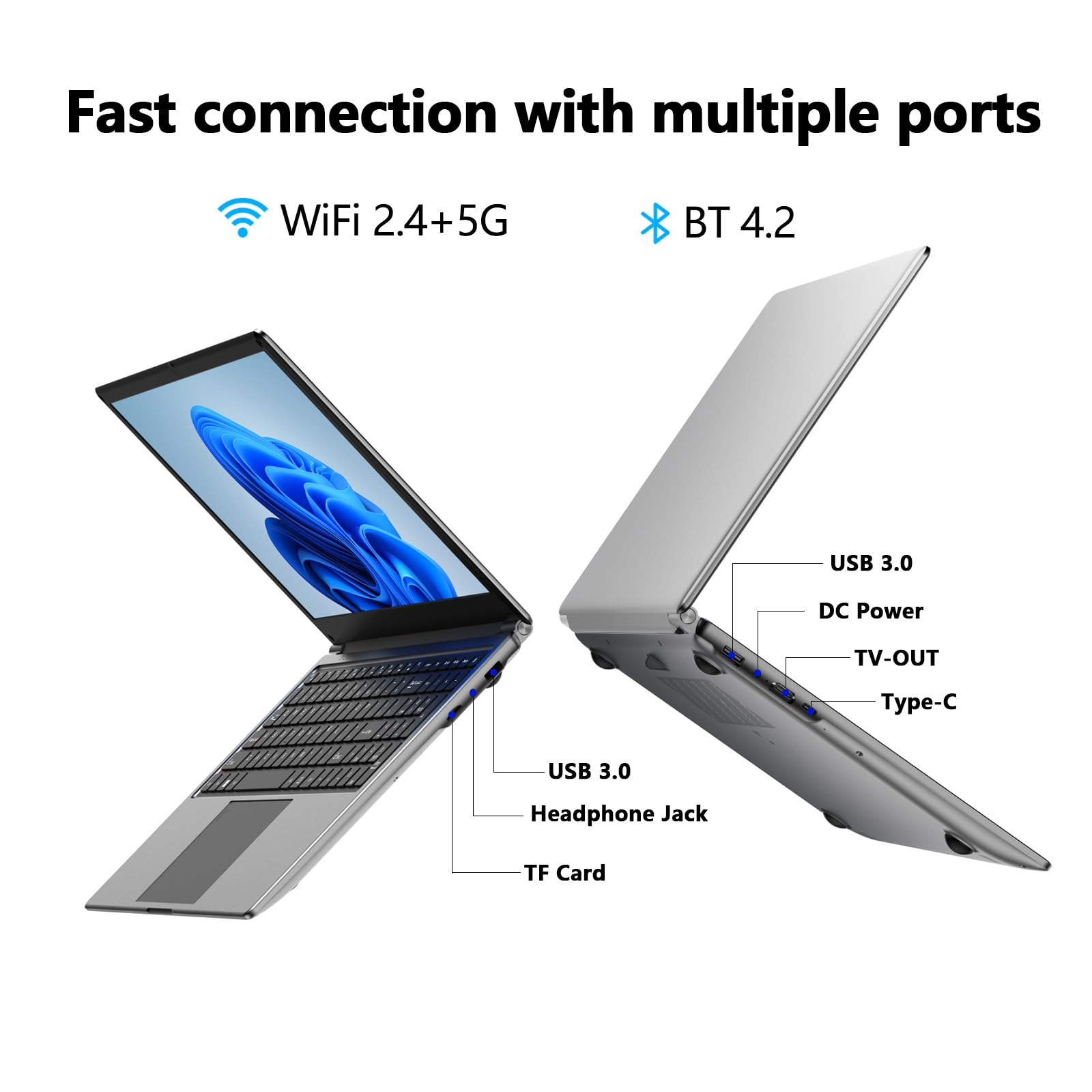 Laptop 16-inch 8GB DDR 256GB SSD portable laptop computer, expandable to 1TB, AMD A9-9400 Radeon R5 CPU up to 3.2 GHz, 9000mAh battery, Numeric Keypad, USB 3.0, dual-band WiFi, webcam, slim laptops