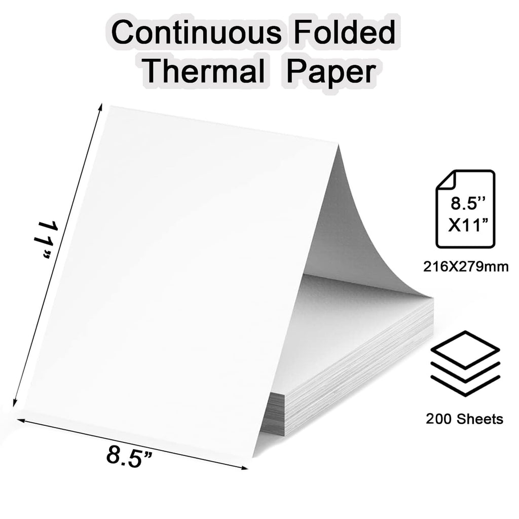 300 Sheets Thermal Printer Paper Continuous Folded 8.5 x 11 Inches US Letter Size Office Paper Products for PD-A4/ M832D/ M08F Portable Printer, Inkless and Wireless Printers, Advanced Value Set.