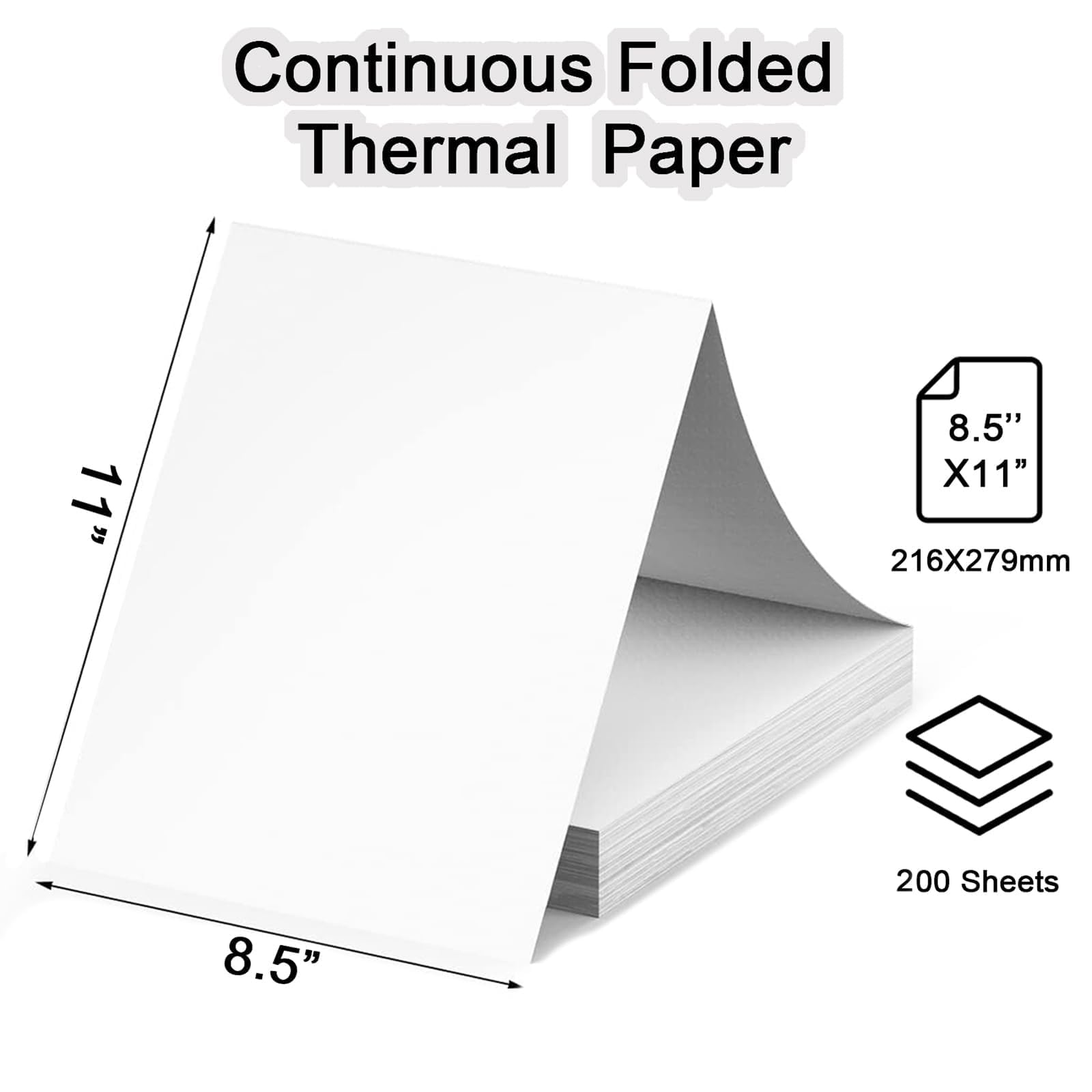300 Sheets Thermal Printer Paper Continuous Folded 8.5 x 11 Inches US Letter Size Office Paper Products for PD-A4/ M832D/ M08F Portable Printer, Inkless and Wireless Printers, Advanced Value Set.