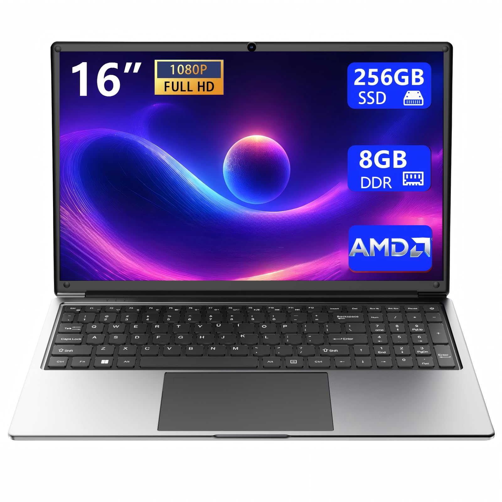 Laptop 16-inch 8GB DDR 256GB SSD portable laptop computer, expandable to 1TB, AMD A9-9400 Radeon R5 CPU up to 3.2 GHz, 9000mAh battery, Numeric Keypad, USB 3.0, dual-band WiFi, webcam, slim laptops