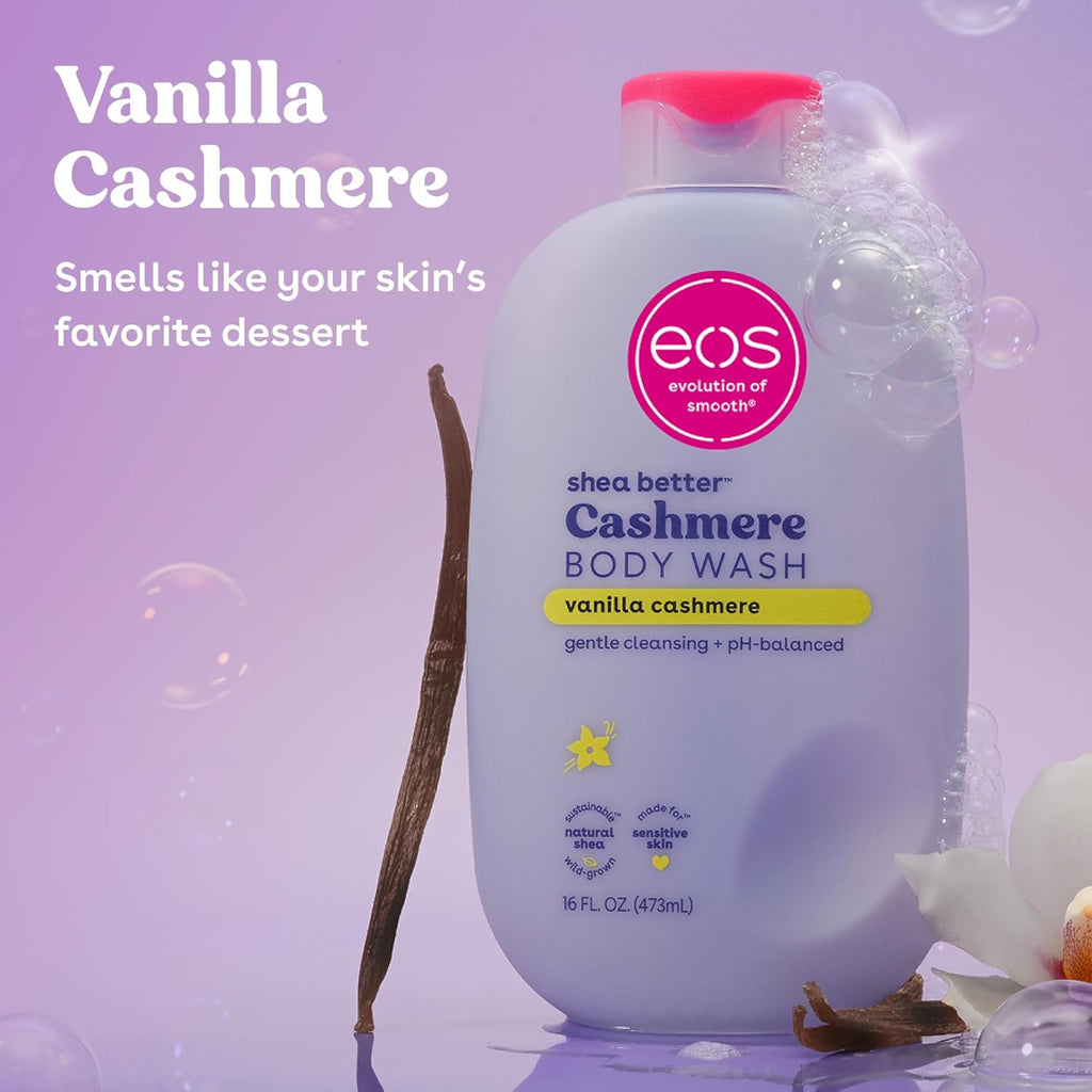 eos Cashmere Body Wash – Jasmine Peach, Moisturizing Body Wash, Creamy Gel Formula, with Shea Butter, Glycerin, Vitamin E, pH Balanced, Sensitive Skin, Vegan, 16 fl oz