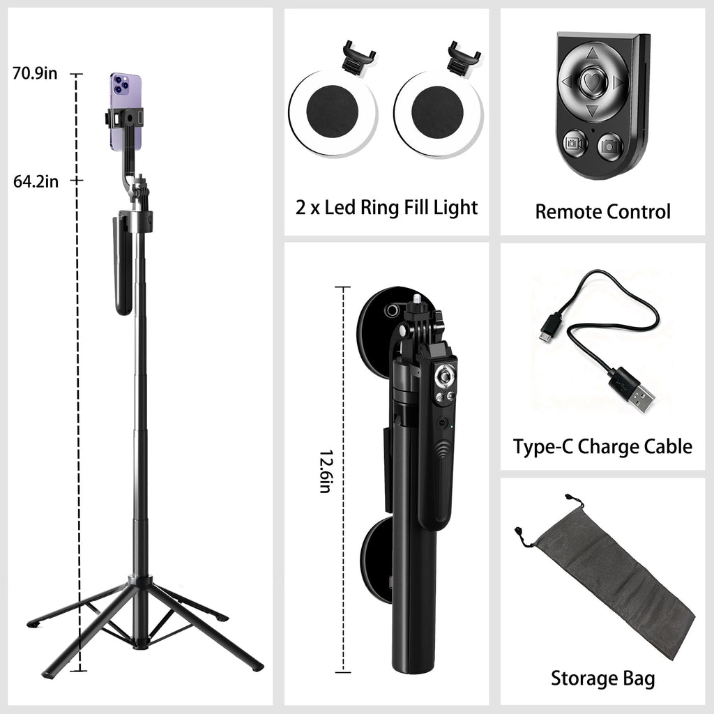 Auto Face Tracking Selfie Stick Tripod for iPhone with Light 360 Rotation that Follows Your Movement 70.9" Camera Tripod Stand with Remote for Content Creator Vlog Live Stream Video Recording