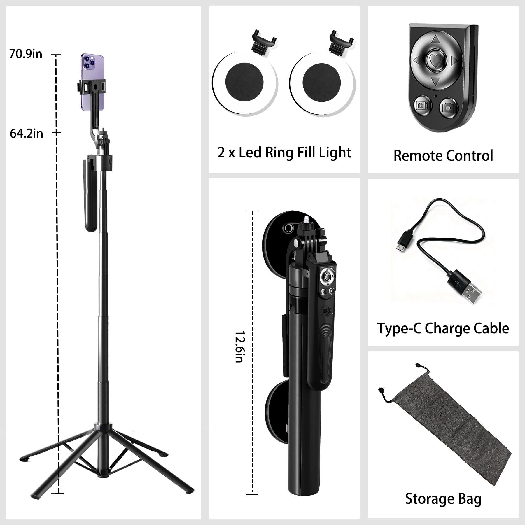 Auto Face Tracking Selfie Stick Tripod for iPhone with Light 360 Rotation that Follows Your Movement 70.9" Camera Tripod Stand with Remote for Content Creator Vlog Live Stream Video Recording