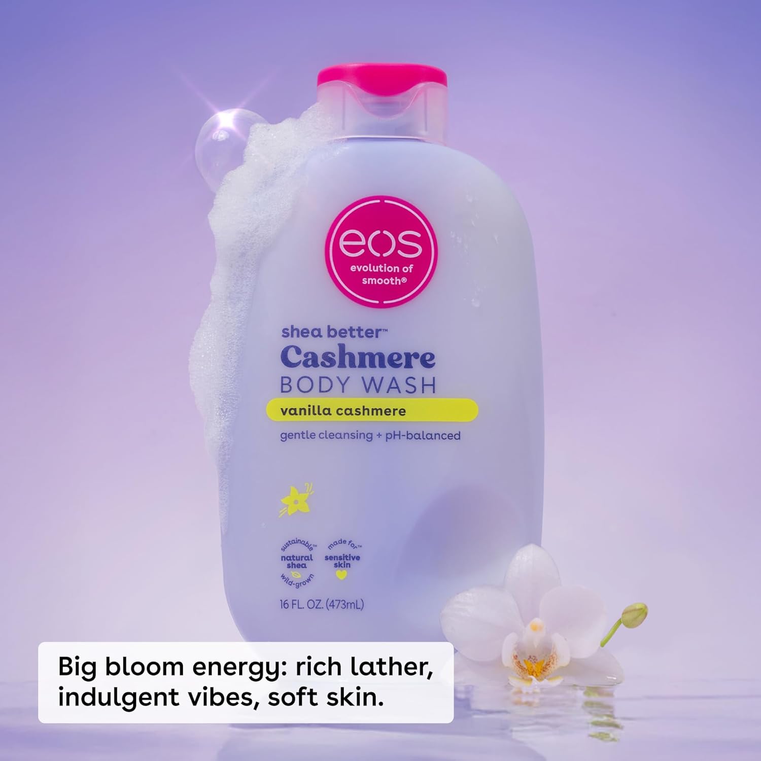 eos Cashmere Body Wash – Jasmine Peach, Moisturizing Body Wash, Creamy Gel Formula, with Shea Butter, Glycerin, Vitamin E, pH Balanced, Sensitive Skin, Vegan, 16 fl oz