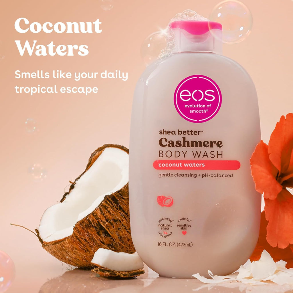 eos Cashmere Body Wash – Jasmine Peach, Moisturizing Body Wash, Creamy Gel Formula, with Shea Butter, Glycerin, Vitamin E, pH Balanced, Sensitive Skin, Vegan, 16 fl oz