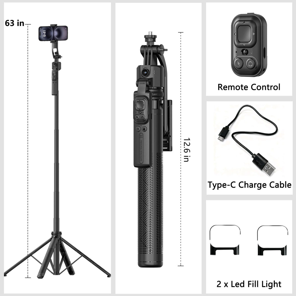 Auto Face Tracking Selfie Stick Tripod for iPhone with Light 360 Rotation that Follows Your Movement 70.9" Camera Tripod Stand with Remote for Content Creator Vlog Live Stream Video Recording
