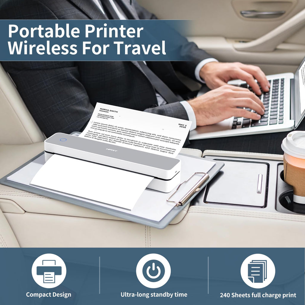 HPRT Inkless Portable Printer Wireless for Travel,Thermal Printer Supports 8.5" x 11" US Letter&A4&A5,Compatible with iOS,Android, Laptop, MT620,203 DPI,Black