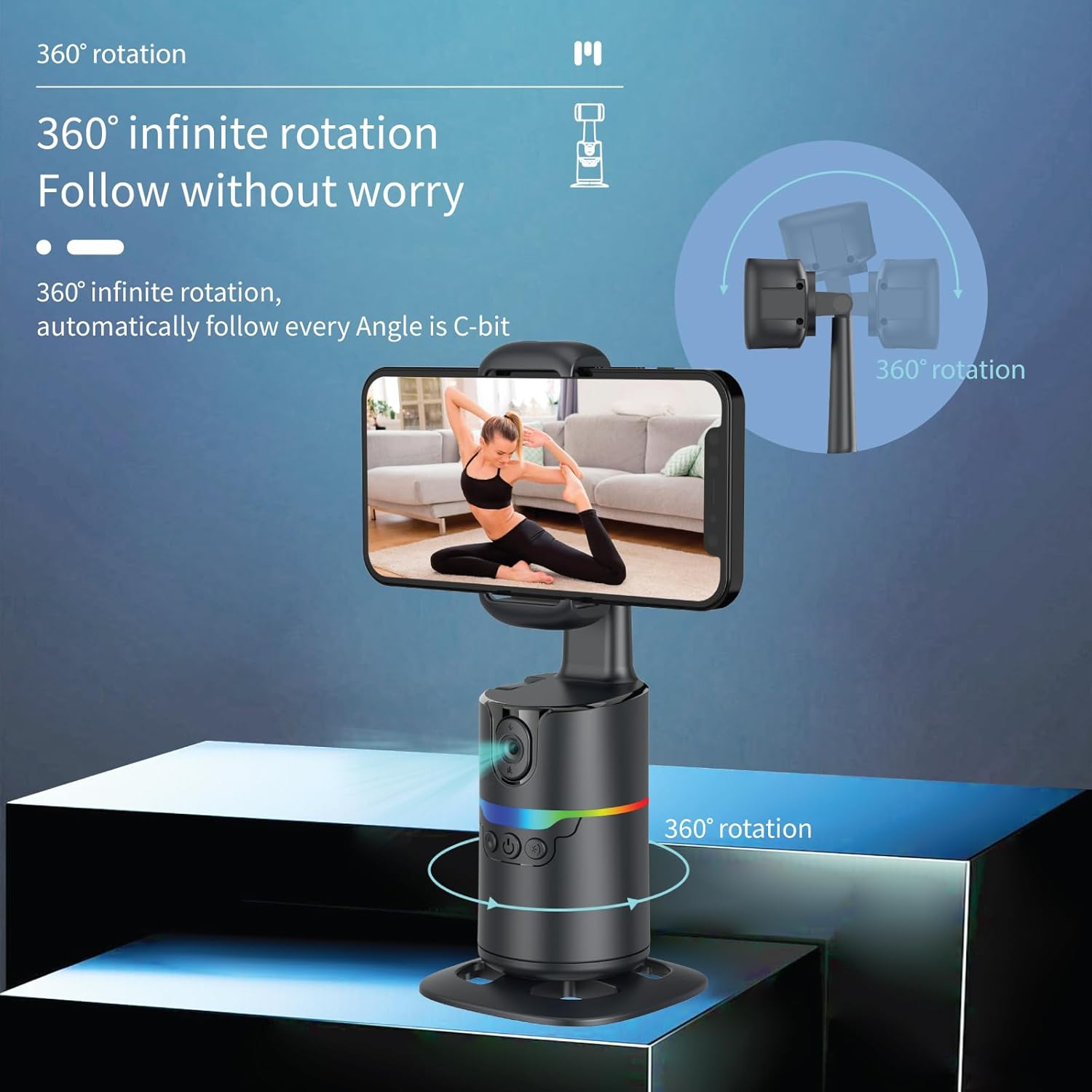 Auto Face Tracking Tripod Desk Mount, 360 Rotating Phone Stand with 2 Fill Lights and Remote, AI Motion Tracking Phone Holder for iPhone Android, Gesture Control, No App, Content Creator Vlogging Kit