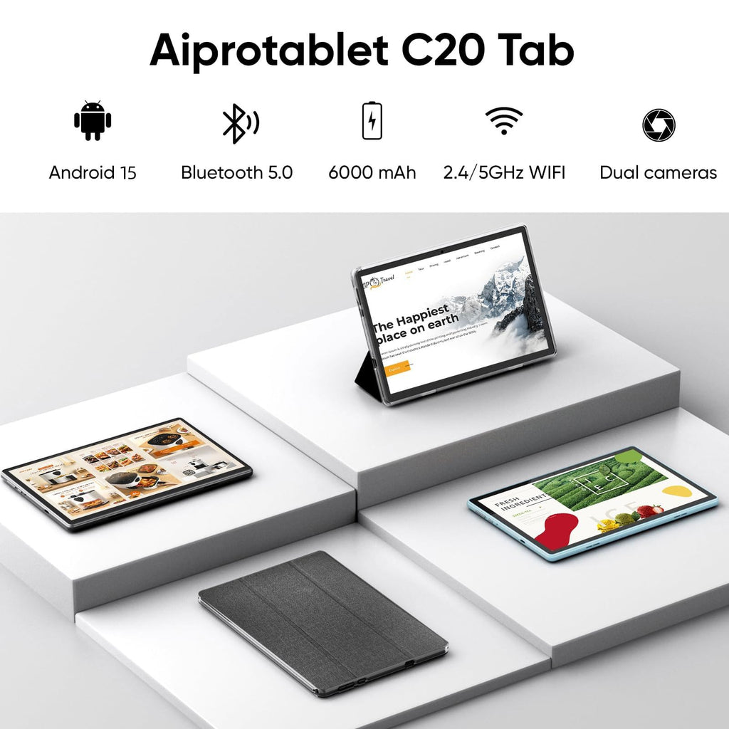 aiprotablet Tablet 10 inch Android 15 Tablets, 12GB RAM 64GB ROM 1TB Expand, Quad-Core Processor, 1280x800 LCD Touch Screen, WiFi 5, Dual Camera, BT5.0, 6000mAh Battery (Blue)