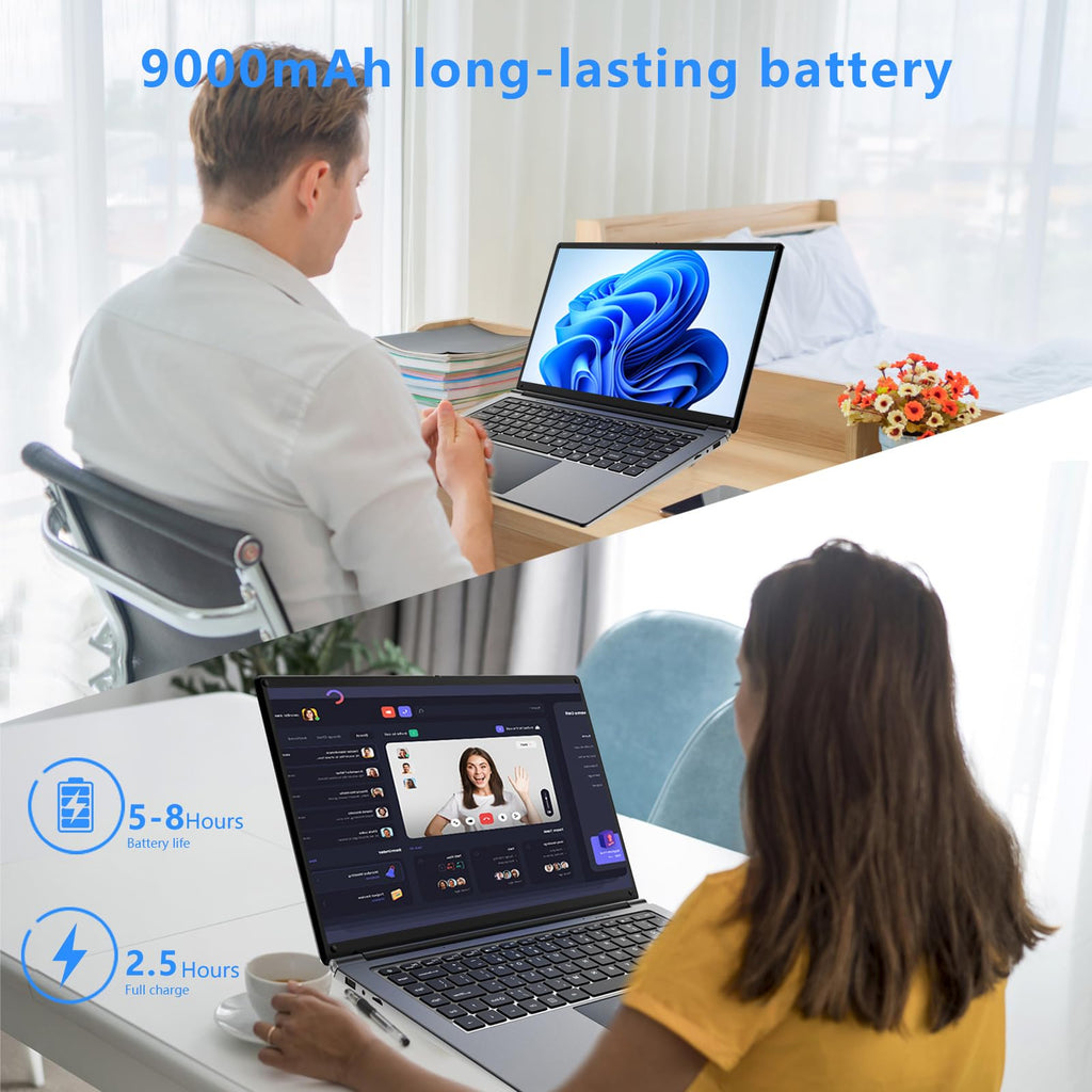Laptop 16-inch 8GB DDR 256GB SSD portable laptop computer, expandable to 1TB, AMD A9-9400 Radeon R5 CPU up to 3.2 GHz, 9000mAh battery, Numeric Keypad, USB 3.0, dual-band WiFi, webcam, slim laptops