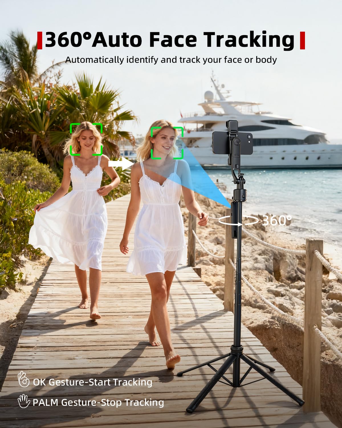 Auto Face Tracking Selfie Stick Tripod for iPhone with Light 360 Rotation that Follows Your Movement 70.9" Camera Tripod Stand with Remote for Content Creator Vlog Live Stream Video Recording