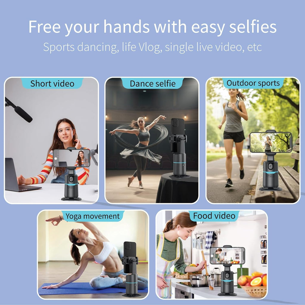 Auto Face Tracking Tripod Desk Mount, 360 Rotating Phone Stand with 2 Fill Lights and Remote, AI Motion Tracking Phone Holder for iPhone Android, Gesture Control, No App, Content Creator Vlogging Kit