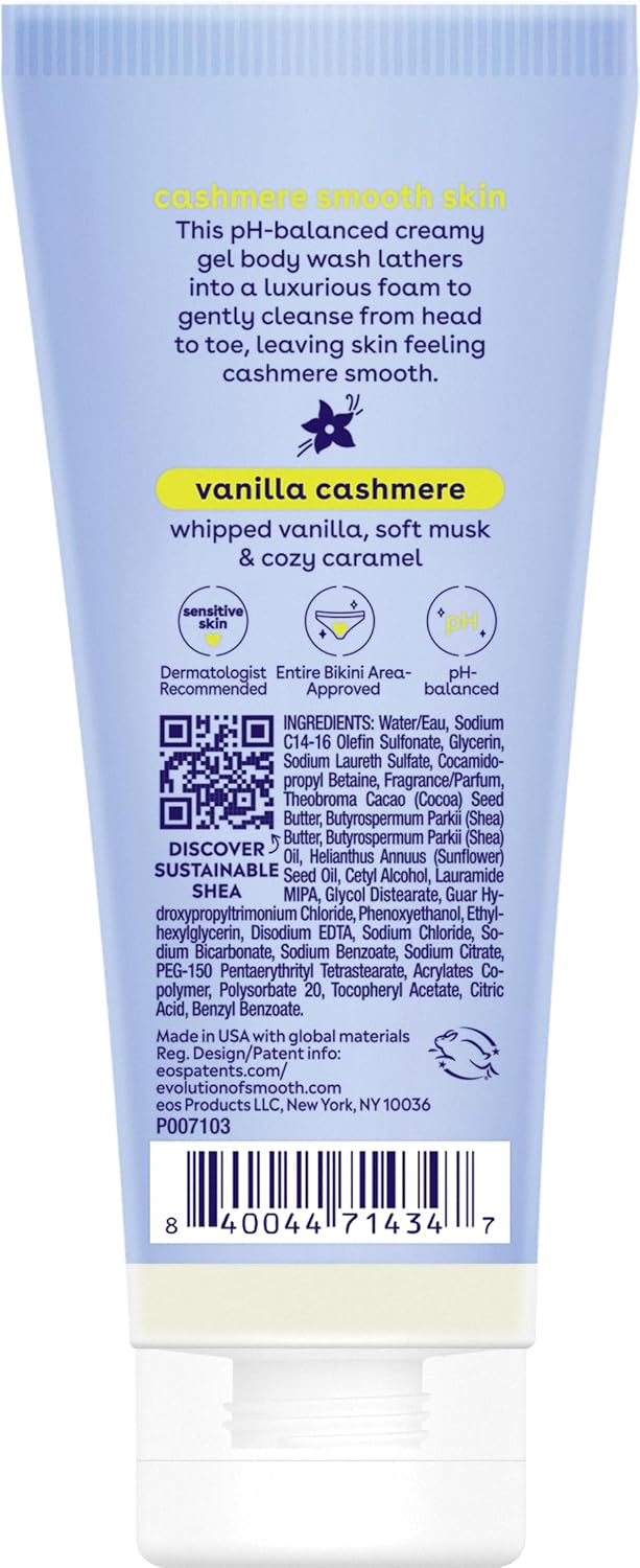 eos Cashmere Body Wash – Jasmine Peach, Moisturizing Body Wash, Creamy Gel Formula, with Shea Butter, Glycerin, Vitamin E, pH Balanced, Sensitive Skin, Vegan, 16 fl oz