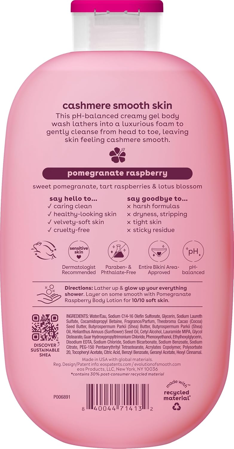 eos Cashmere Body Wash – Jasmine Peach, Moisturizing Body Wash, Creamy Gel Formula, with Shea Butter, Glycerin, Vitamin E, pH Balanced, Sensitive Skin, Vegan, 16 fl oz