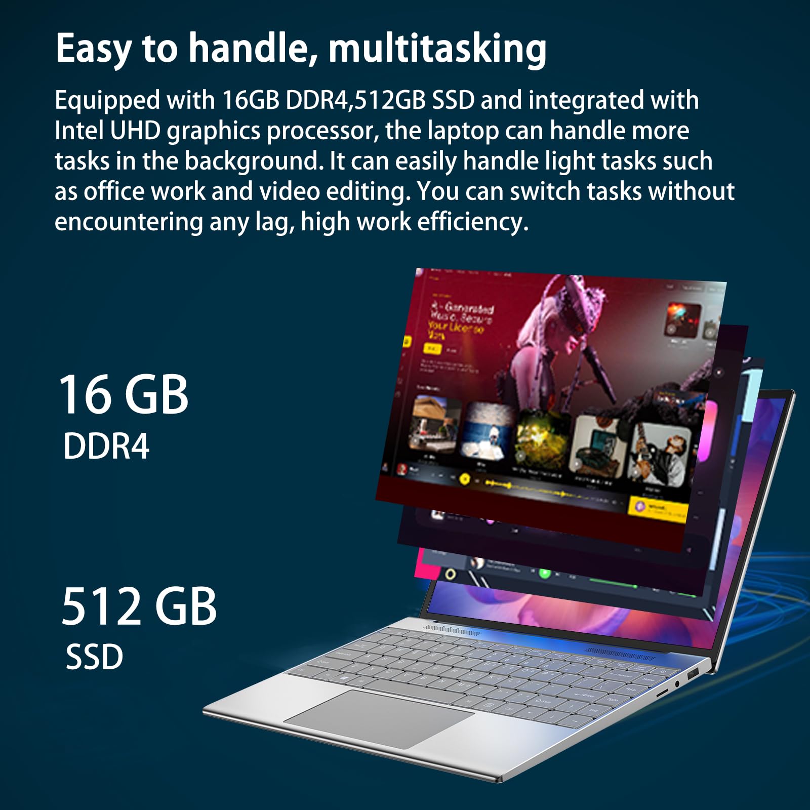 Laptop 16-inch 8GB DDR 256GB SSD portable laptop computer, expandable to 1TB, AMD A9-9400 Radeon R5 CPU up to 3.2 GHz, 9000mAh battery, Numeric Keypad, USB 3.0, dual-band WiFi, webcam, slim laptops
