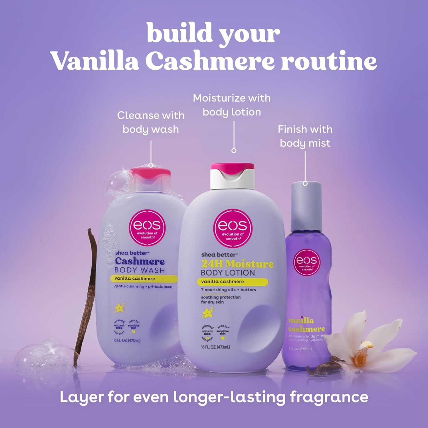 eos Cashmere Body Wash – Jasmine Peach, Moisturizing Body Wash, Creamy Gel Formula, with Shea Butter, Glycerin, Vitamin E, pH Balanced, Sensitive Skin, Vegan, 16 fl oz