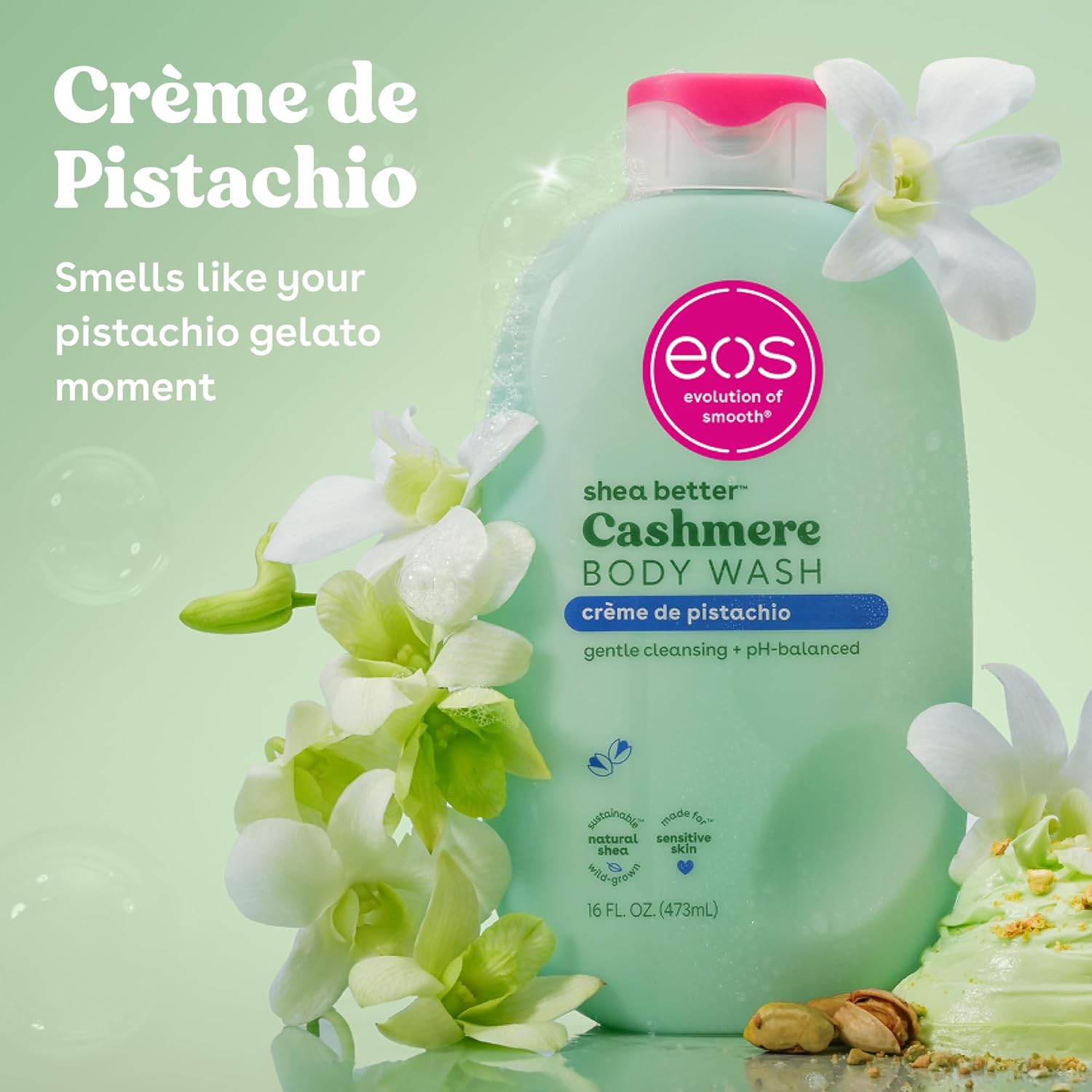 eos Cashmere Body Wash – Jasmine Peach, Moisturizing Body Wash, Creamy Gel Formula, with Shea Butter, Glycerin, Vitamin E, pH Balanced, Sensitive Skin, Vegan, 16 fl oz