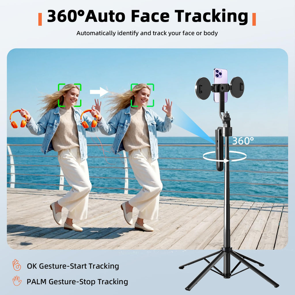 Auto Face Tracking Selfie Stick Tripod for iPhone with Light 360 Rotation that Follows Your Movement 70.9" Camera Tripod Stand with Remote for Content Creator Vlog Live Stream Video Recording