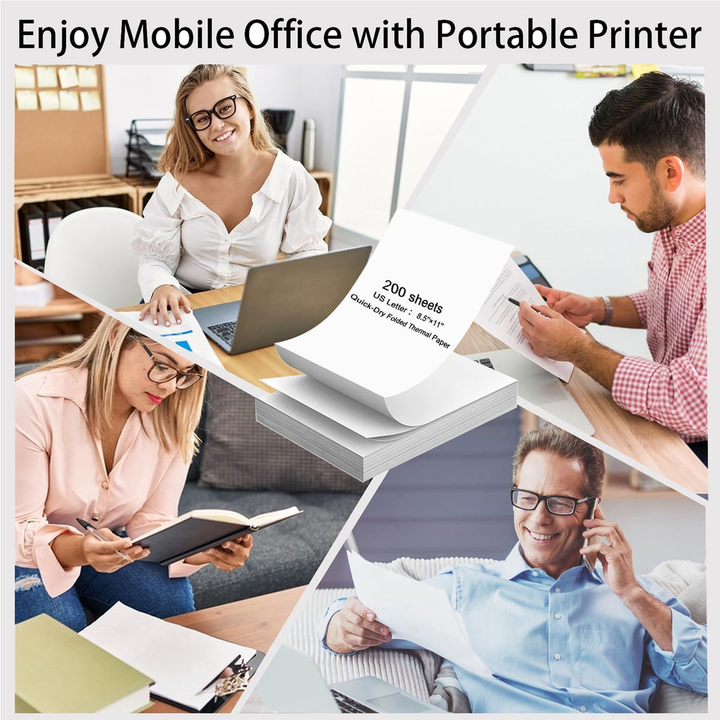 300 Sheets Thermal Printer Paper Continuous Folded 8.5 x 11 Inches US Letter Size Office Paper Products for PD-A4/ M832D/ M08F Portable Printer, Inkless and Wireless Printers, Advanced Value Set.