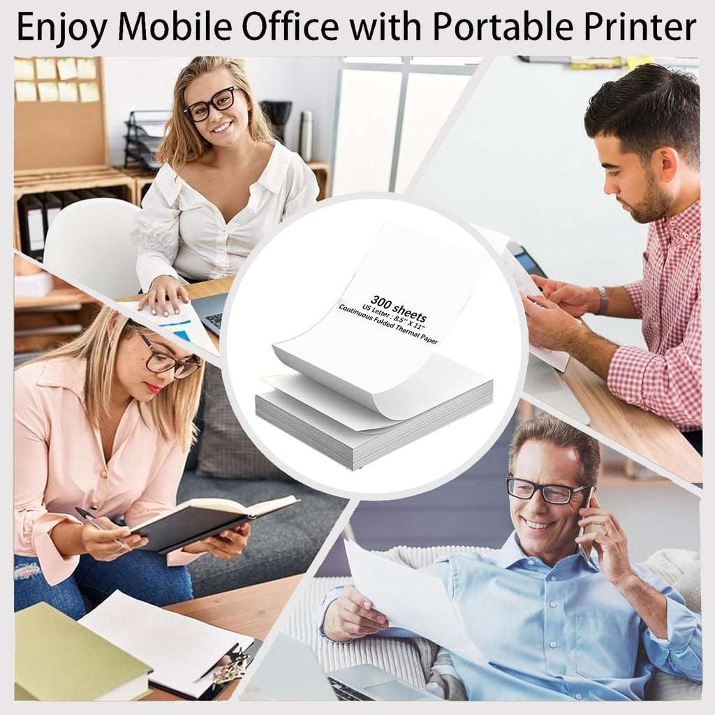 300 Sheets Thermal Printer Paper Continuous Folded 8.5 x 11 Inches US Letter Size Office Paper Products for PD-A4/ M832D/ M08F Portable Printer, Inkless and Wireless Printers, Advanced Value Set.