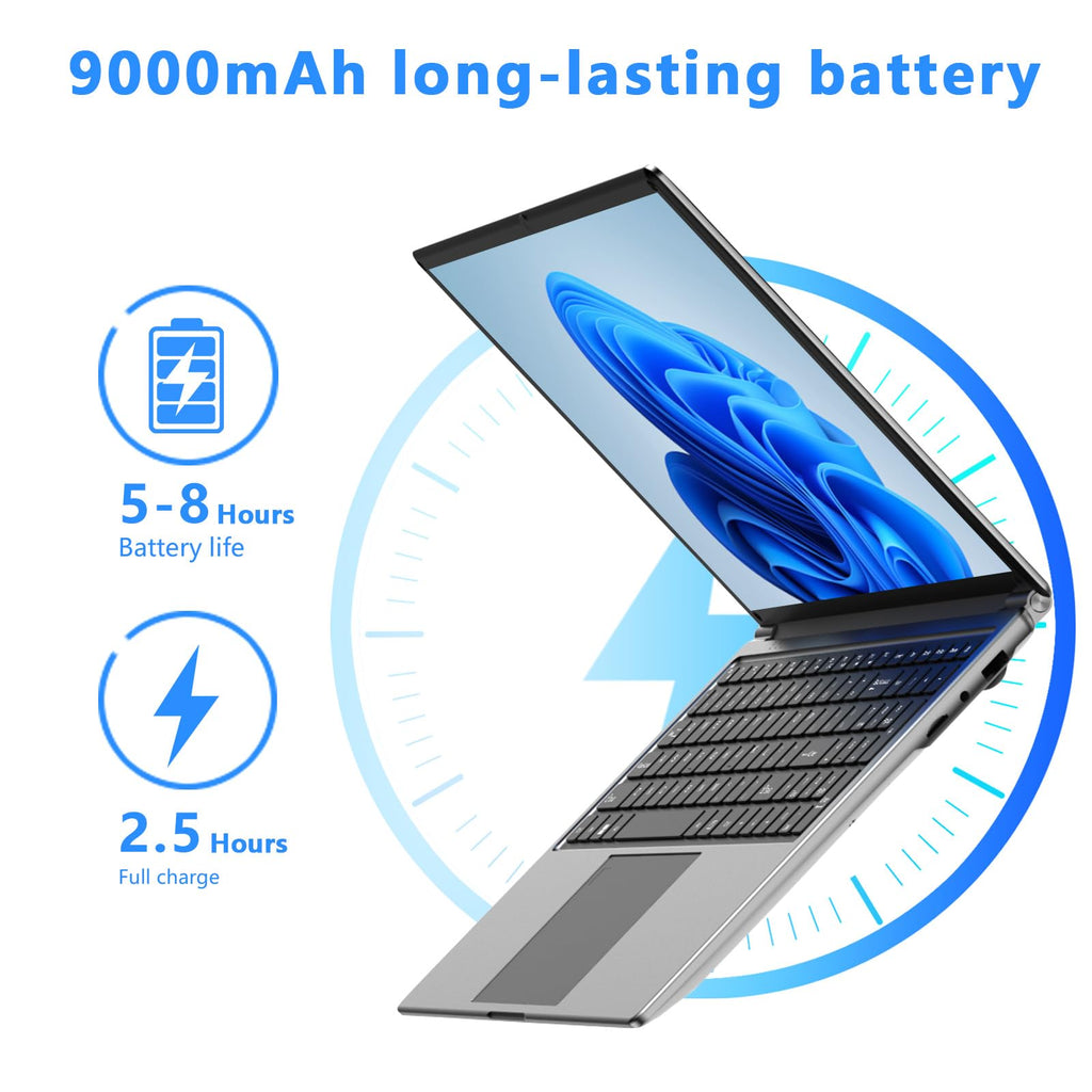 Laptop 16-inch 8GB DDR 256GB SSD portable laptop computer, expandable to 1TB, AMD A9-9400 Radeon R5 CPU up to 3.2 GHz, 9000mAh battery, Numeric Keypad, USB 3.0, dual-band WiFi, webcam, slim laptops