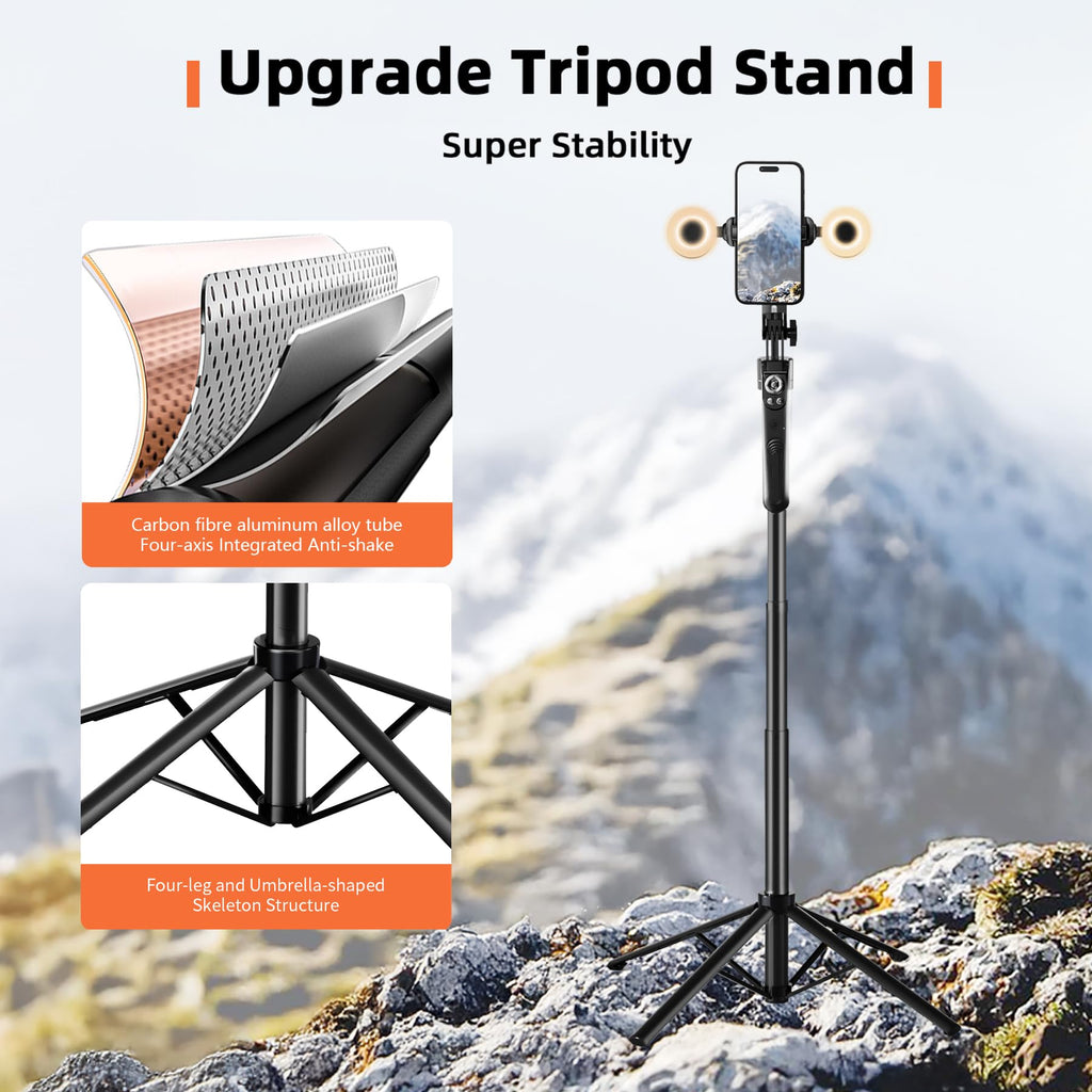 Auto Face Tracking Selfie Stick Tripod for iPhone with Light 360 Rotation that Follows Your Movement 70.9" Camera Tripod Stand with Remote for Content Creator Vlog Live Stream Video Recording