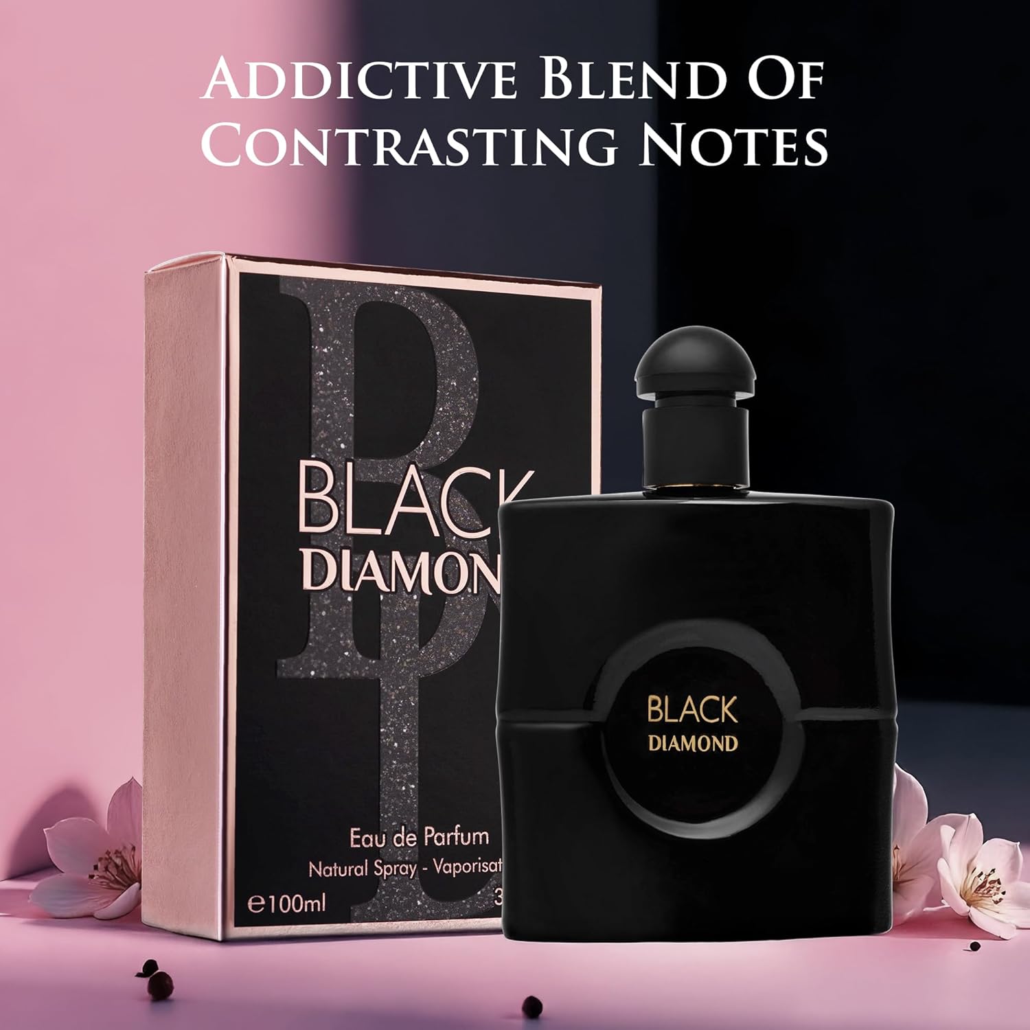 Black Diamond for Women Eau De Parfume- Top Notes of Pink Pepper & Orange Blossom - Base Scents of Warm Vanilla, Patchouli, Cashmere Wood & Cedar - Natural & Paraben Free - Elegant 100ml Bottle