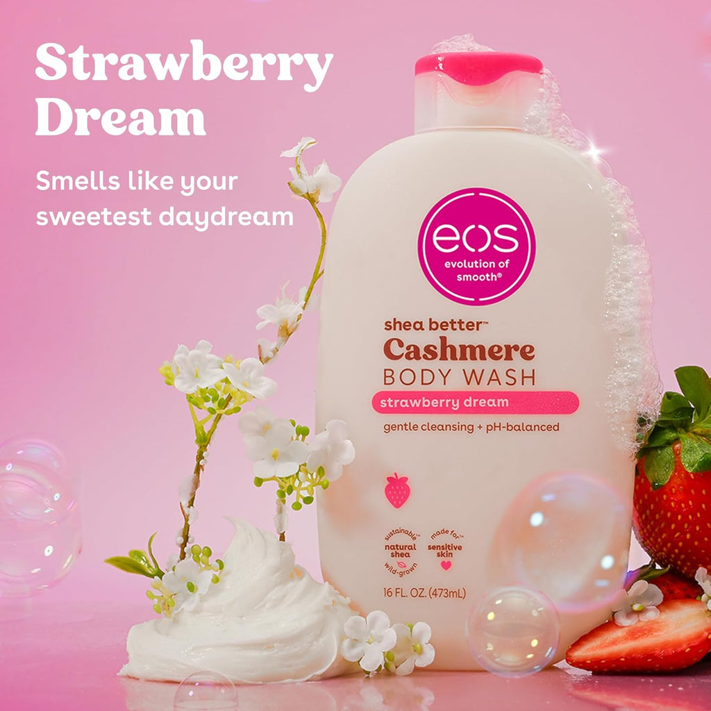 eos Cashmere Body Wash – Jasmine Peach, Moisturizing Body Wash, Creamy Gel Formula, with Shea Butter, Glycerin, Vitamin E, pH Balanced, Sensitive Skin, Vegan, 16 fl oz