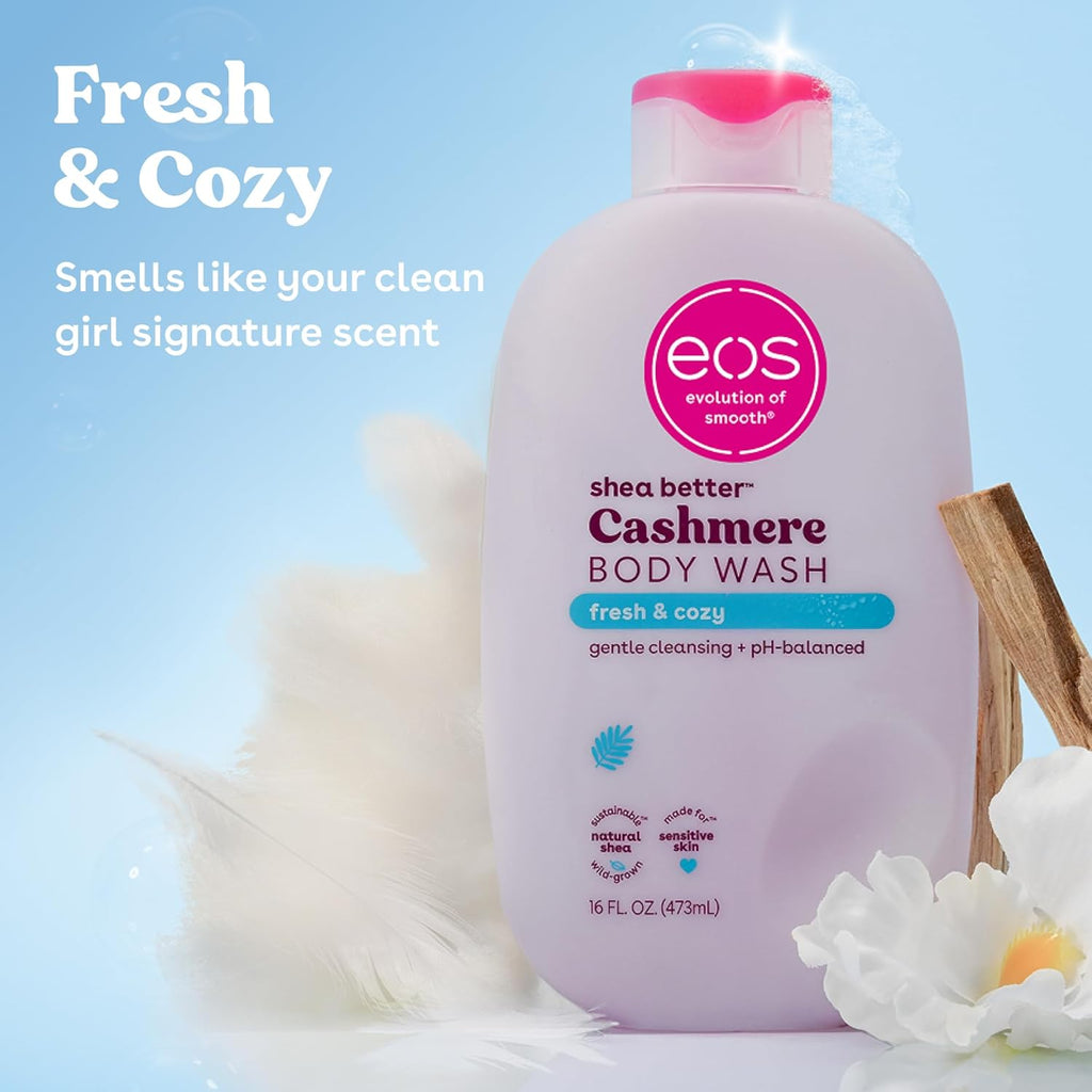 eos Cashmere Body Wash – Jasmine Peach, Moisturizing Body Wash, Creamy Gel Formula, with Shea Butter, Glycerin, Vitamin E, pH Balanced, Sensitive Skin, Vegan, 16 fl oz