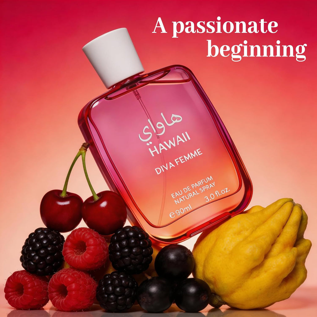 A CENTER Hawaii Diva Femme Women's Eau de Parfum 3.0 Fl Oz Floral Fruity Cologne Rose Musk Scent Gift for Her