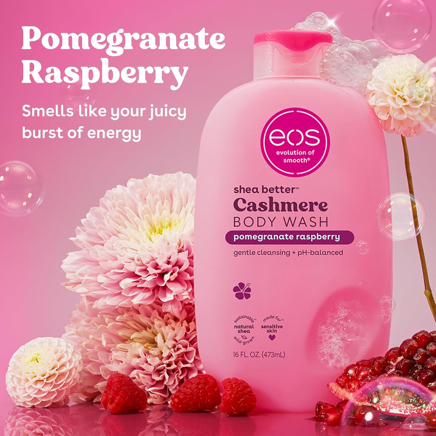 eos Cashmere Body Wash – Jasmine Peach, Moisturizing Body Wash, Creamy Gel Formula, with Shea Butter, Glycerin, Vitamin E, pH Balanced, Sensitive Skin, Vegan, 16 fl oz