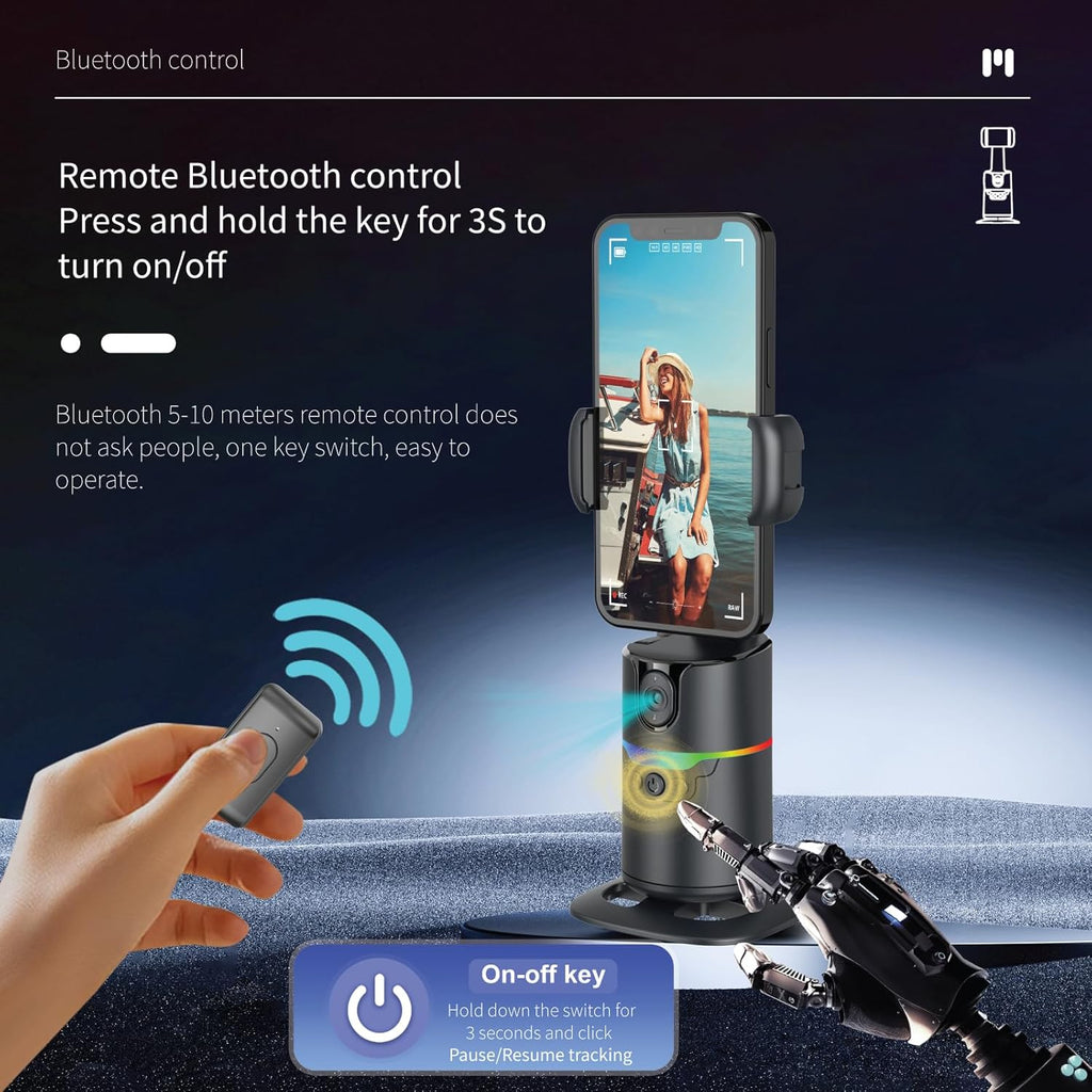 Auto Face Tracking Tripod Desk Mount, 360 Rotating Phone Stand with 2 Fill Lights and Remote, AI Motion Tracking Phone Holder for iPhone Android, Gesture Control, No App, Content Creator Vlogging Kit