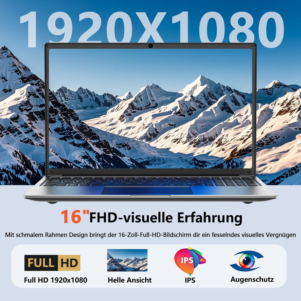 Laptop 16-inch 8GB DDR 256GB SSD portable laptop computer, expandable to 1TB, AMD A9-9400 Radeon R5 CPU up to 3.2 GHz, 9000mAh battery, Numeric Keypad, USB 3.0, dual-band WiFi, webcam, slim laptops